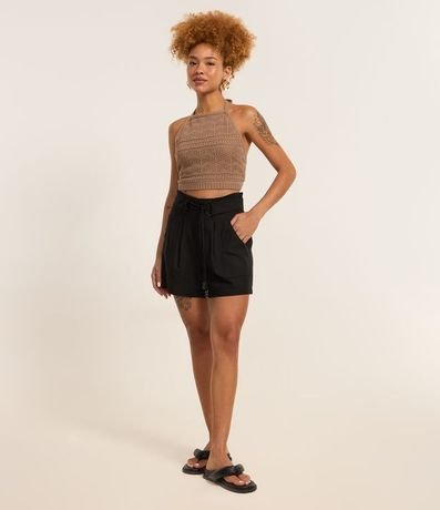 Short Cintura Alta en Viscolino con Cinturón y lazo