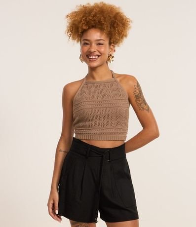 Short Cintura Alta en Viscolino con Cinturón y lazo 2