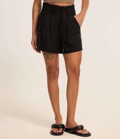 Short Cintura Alta en Viscolino con Cinturón y lazo 3