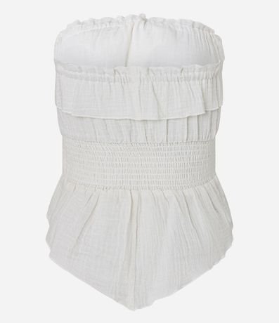 Blusa sin Breteles en Crepé con Textura Crinkle con Lastex en la Cintura y Volados 8