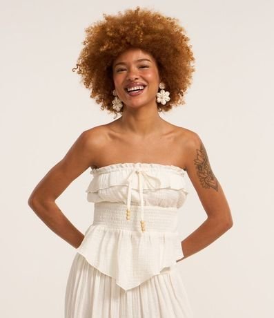 Blusa sin Breteles en Crepé con Textura Crinkle con Lastex en la Cintura y Volados 3