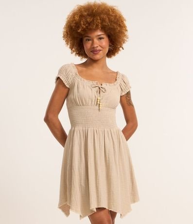 Vestido Corto Hombro a Hombro en Crepé con Lastex en la Cintura