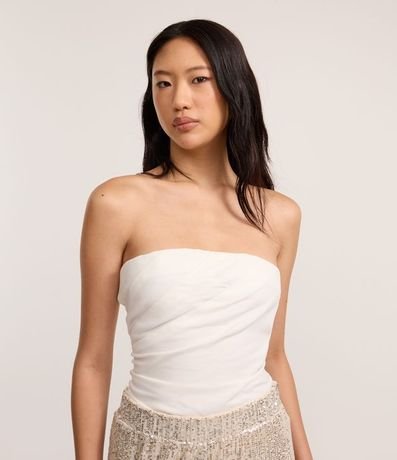 Blusa en Viscosa Sin Bretel con Drapeados Laterales