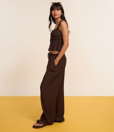 Pantalón Recto en Viscosa Texturizada con Lazo en la Cintura 6