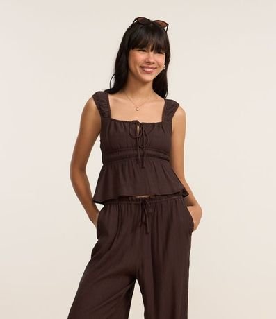 Pantalón Recto en Viscosa Texturizada con Lazo en la Cintura 2