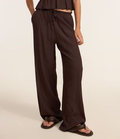 Pantalón Recto en Viscosa Texturizada con Lazo en la Cintura 3