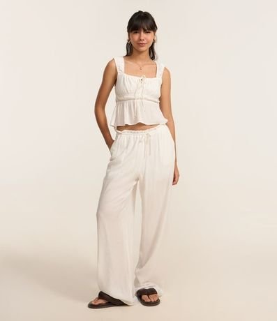 Pantalón Recto en Viscosa Texturizada con Lazo en la Cintura