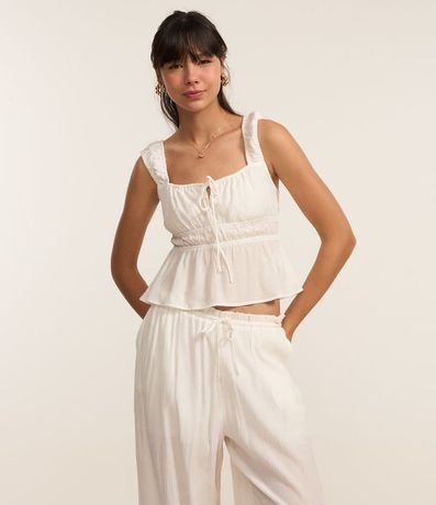 Pantalón Recto en Viscosa Texturizada con Lazo en la Cintura 2