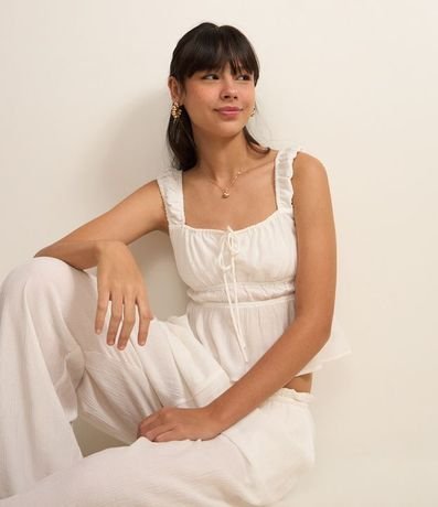 Pantalón Recto en Viscosa Texturizada con Lazo en la Cintura 5