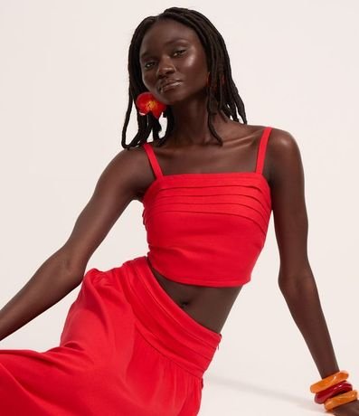 Blusa Cropped en Viscolino con Pliegues y Lastex