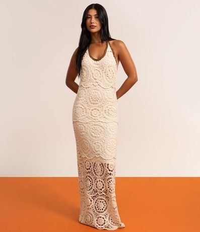 Vestido Long Midi Frente Única en Punto con Efecto Ganchillo 5