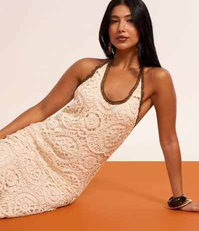 Vestido Long Midi Frente Única en Punto con Efecto Ganchillo 6