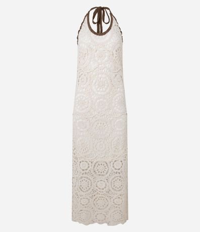 Vestido Long Midi Frente Única en Punto con Efecto Ganchillo 7