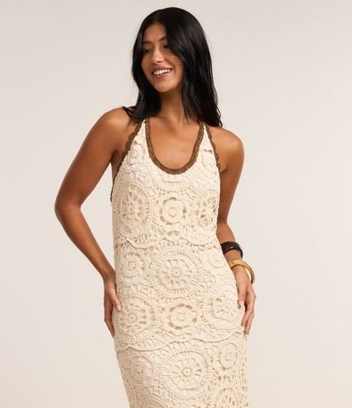 Vestido Long Midi Frente Única en Punto con Efecto Ganchillo 2