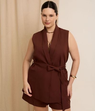 Chaleco Sastrería Alargado con Lazo en la Cintura Curve & Plus Size