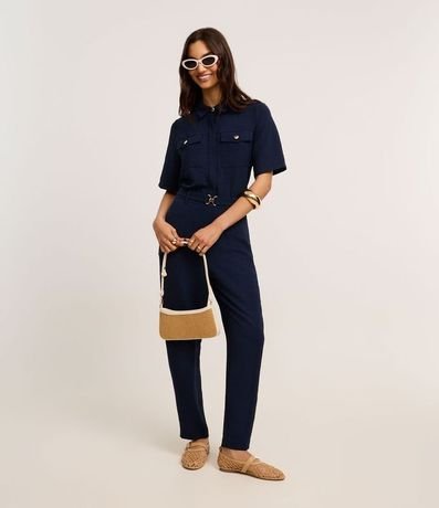 Pantalón Carrot Cintura Alta en Airflow con Hebillas Metalizadas