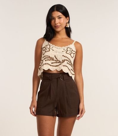 Short Cintura Alta en Viscolino con Cinturón y lazo 2