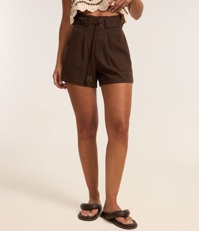 Short Cintura Alta en Viscolino con Cinturón y lazo 3