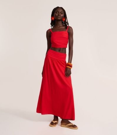 Pollera Long Midi en Viscolino con Canesú Larga y Cintura Pespontado