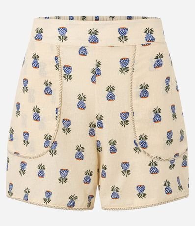 Short en Viscolino con Cintura Alta Estampa de Abacaxi 7