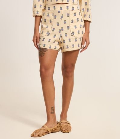 Short en Viscolino con Cintura Alta Estampa de Abacaxi 3