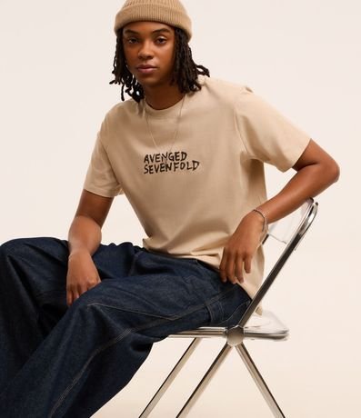 Remera Regular en Algodón con Estampa de Calavera y Lettering Avenged Sevenfold
