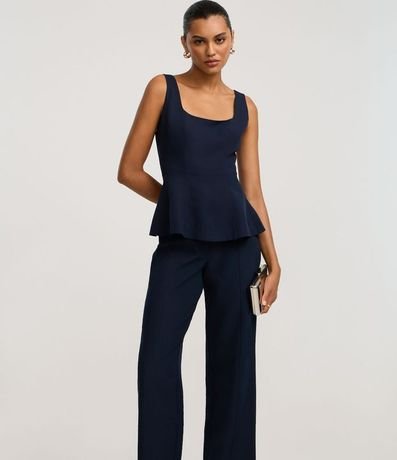 Pantalón Recto Sastre Cintura Alta con Bolsillos Falsos y Frisos 2