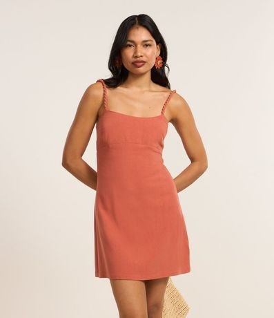 Vestido Corto en Viscolino con Bretel Trenzada
