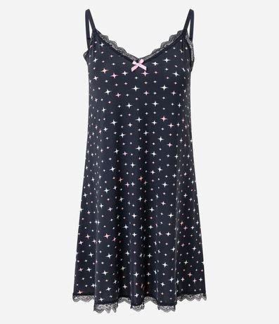 Camisón en Microfibra con Estampa de Brillos y Detalle de Encaje 4