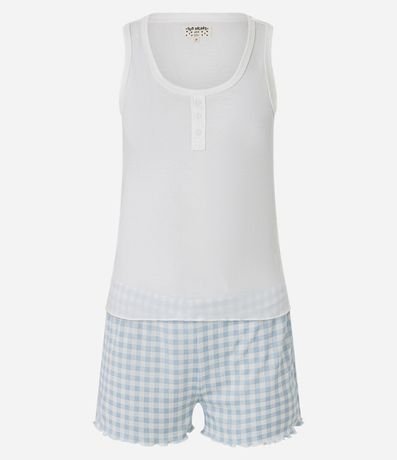 Pijama Short Doll en Rib con Short de Cuadros Vichy