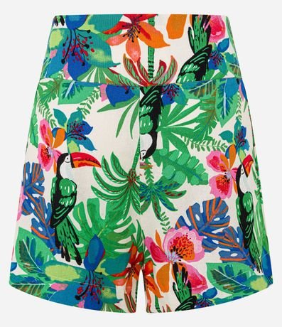Short Cintura Mediana en Viscolino con Estampa Tropical 7