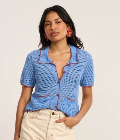 Camisa Polo en Ganchillo Ganchillo con Detalles Contrastantes