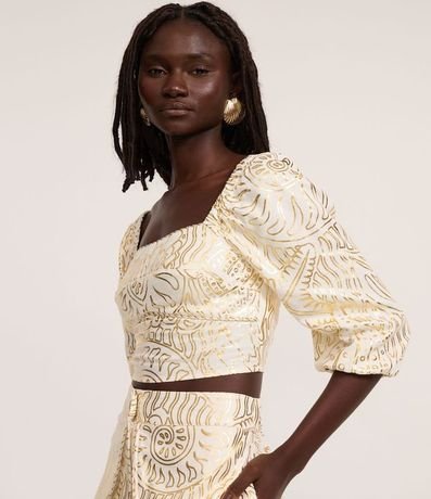 Blusa Cropped en Viscolino con Estampa de Foil