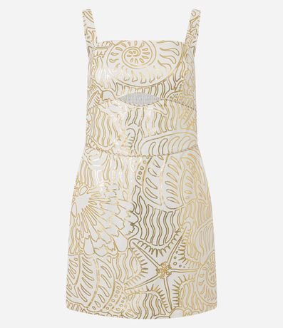 Vestido corto de Bretel en Viscolino con Estampa Foil 7