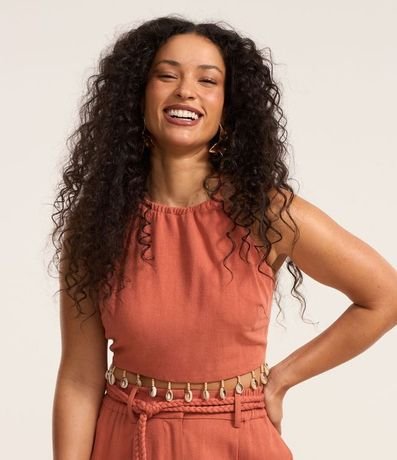 Blusa en Viscolino con Escote Halter y Caracolas