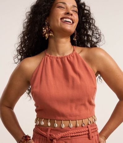 Blusa en Viscolino con Escote Halter y Caracolas 3