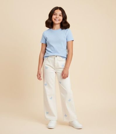 Pantalón Infantil Recto en Jeans con Bordado de Mariposa - Talle 5 A 14 años
