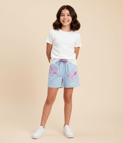 Short Infantil con Bordado Flores en Lentejuelas - Talle 5 a 14 años