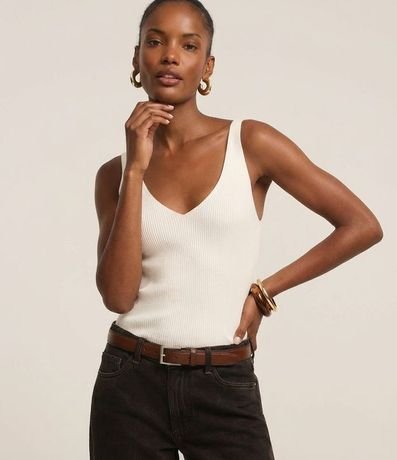 Blusa Acanalada en Punto con Escote v y Espalda Descotada 1