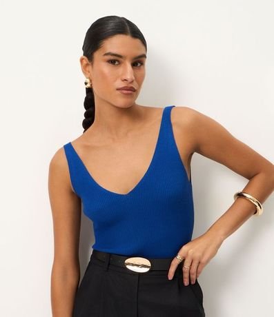 Blusa Acanalada en Punto con Escote v y Espalda Descotada 2