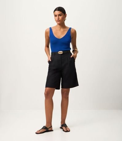 Blusa Acanalada en Punto con Escote v y Espalda Descotada 3