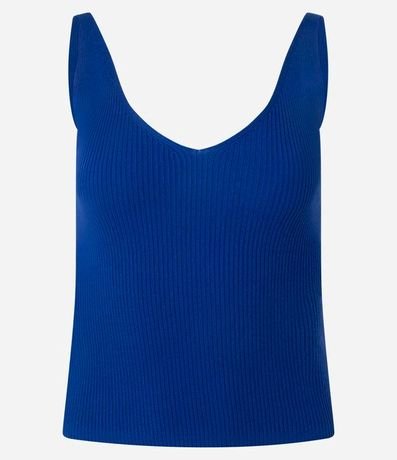 Blusa Acanalada en Punto con Escote v y Espalda Descotada