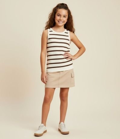 Short Pollera Infantil en Jeans con Cintura Ajustable y Bolsillo Cargo - Talle 5 A 14 años