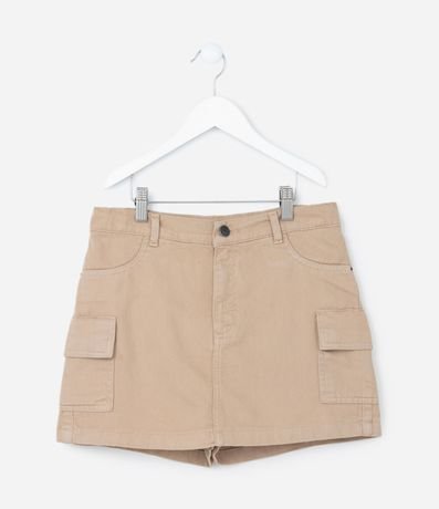 Short Pollera Infantil en Jeans con Cintura Ajustable y Bolsillo Cargo - Talle 5 A 14 años