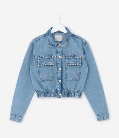Campera Bomber Infantil Jeans con Brillitos - Talle 7 a 14 años