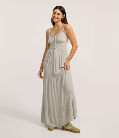 Vestido Largo en Viscosa con Lazo en el Escote Corazón