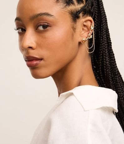 Caravana Ear Cuff Asimétrico con Cadenas y C aravana Pequeña Flor 1