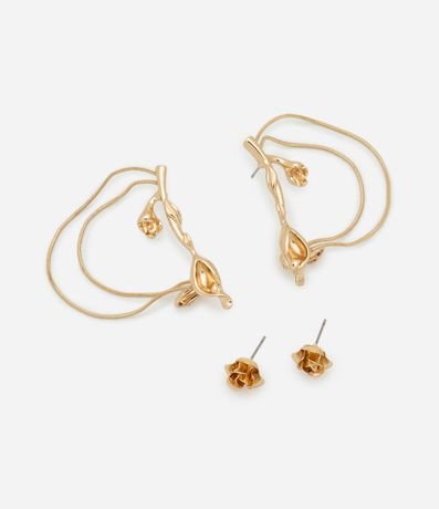 Caravana Ear Cuff Asimétrico con Cadenas y C aravana Pequeña Flor 2