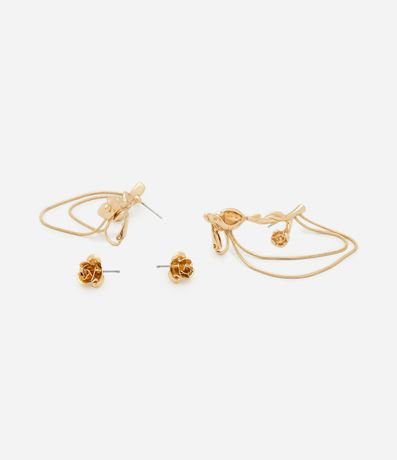 Caravana Ear Cuff Asimétrico con Cadenas y C aravana Pequeña Flor 3