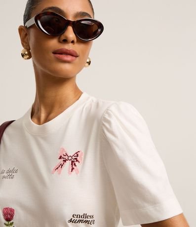 Blusa en Algodón con Manga abullonada y Estampa Doodles 3